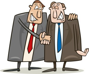 cartoon illustration of two politics shaking hands for agreement